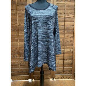 Khakis & Co Women's Round Neck Tunic Top Shirt L/XL Lagenlook Long Sleeve Black